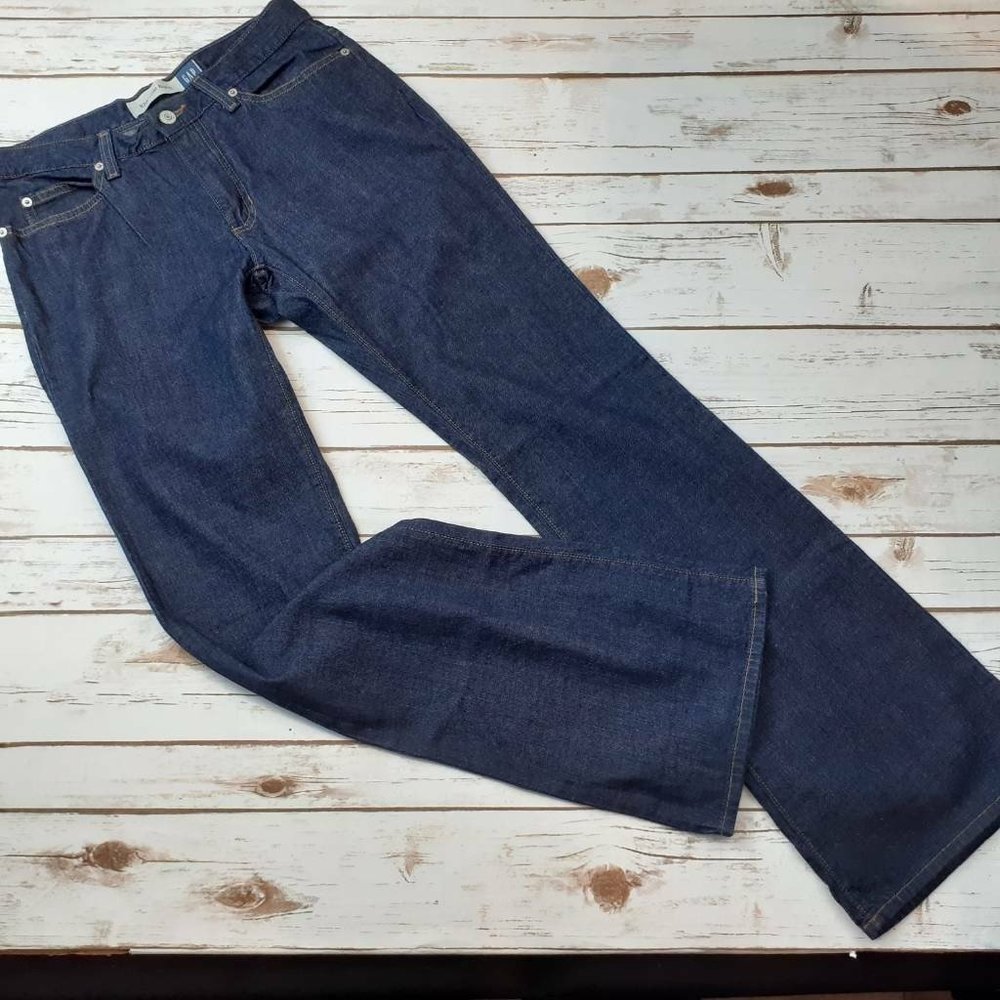 Gap Women's Low Rise Flare Leg Jeans Blue 100% Cotton Dark Wash 5 Pocket Denim 4 - Picture 3 of 8